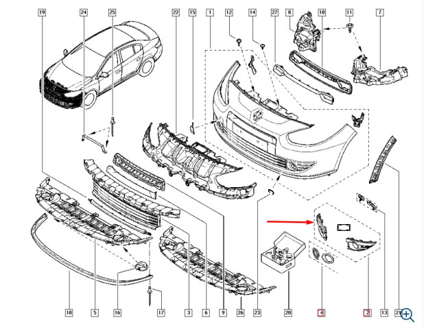 Заглушка бампера правая/ решетка бампера 261A50002R, 261523809R Renault Fluence Заглушка бампера правая/ решетка бампера 261A50002R, 261523809R Renault Fluence